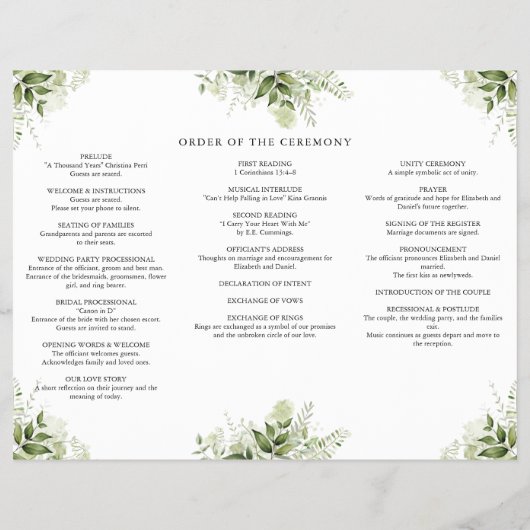 Greenery Floral Trifold Wedding Program チラシ (裏面)