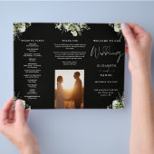 Greenery Floral Trifold Wedding Program チラシ (手)