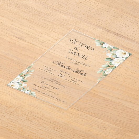 Greenery Floral wedding Acryl invitation Spanish アクリル招待状 (レイダウン)