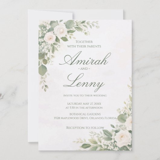 Greenery Floral Wedding Invitation Background 招待状 (正面)