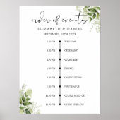 Greenery Floral Wedding Order Of Events Sign ポスター (正面)