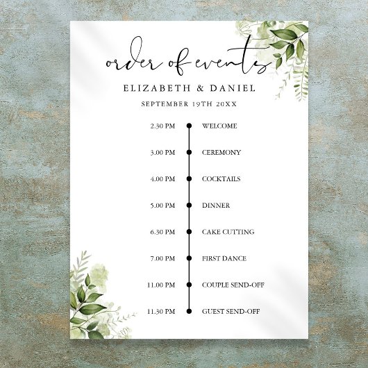 Greenery Floral Wedding Order Of Events Sign ポスター