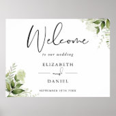 Greenery Floral Wedding Welcome Sign ポスター (正面)