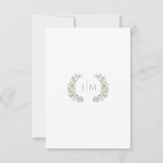Greenery floral wreath botanical garden wedding 出欠カード (裏面)