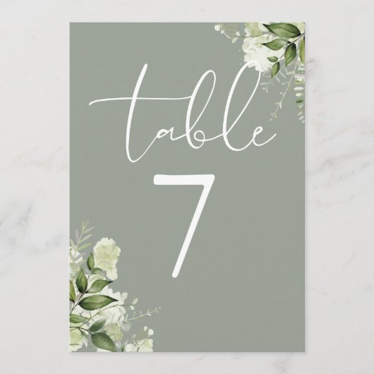 Greenery FloralSage Green Wedding Table Number 招待状 (正面)