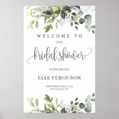 Greenery foliage boho bridal shower welcome sign ポスター (正面)