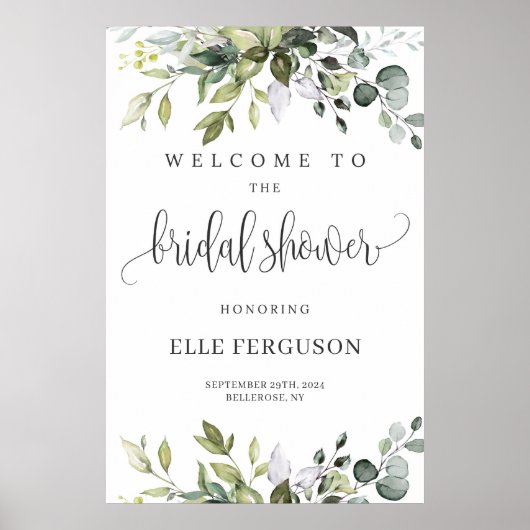 Greenery foliage boho bridal shower welcome sign ポスター (正面)