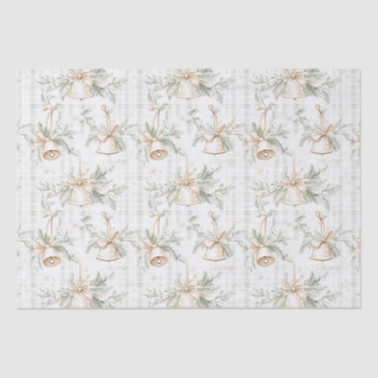 Greenery Foliage Pine Twigs Golden Bells Christmas 薄葉紙 (正面)