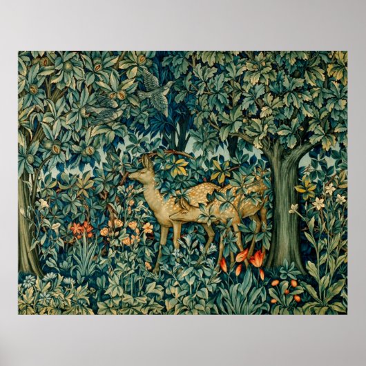 GREENERY,FOREST ANIMALS, DOES ,BIRDS Floral ポスター (正面)