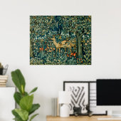 GREENERY,FOREST ANIMALS, DOES ,BIRDS Floral ポスター (ホームオフィス)