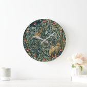GREENERY,FOREST ANIMALS Pheasant ,Fox,Green Floral ラージ壁時計 (ホーム)