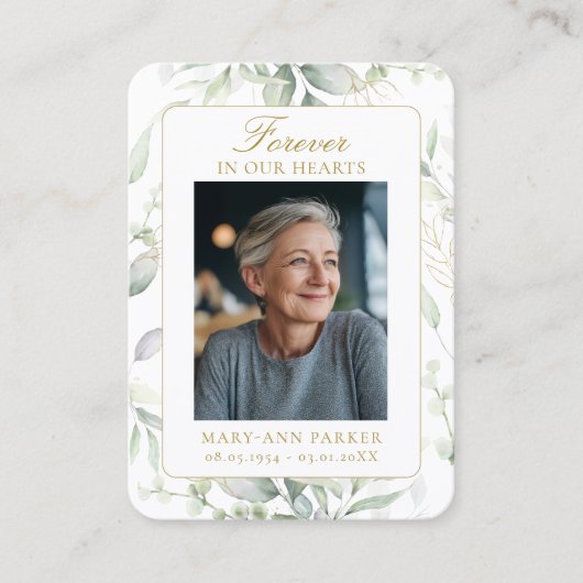 Greenery Forever In Our Hearts Photo Prayer Cards 名刺 (正面)