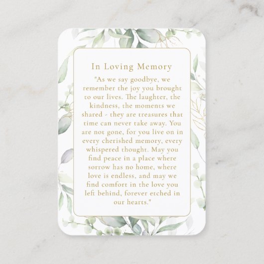 Greenery Forever In Our Hearts Photo Prayer Cards 名刺 (裏面)