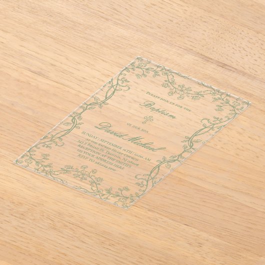 greenery frame Baptism  アクリル招待状 (レイダウン)