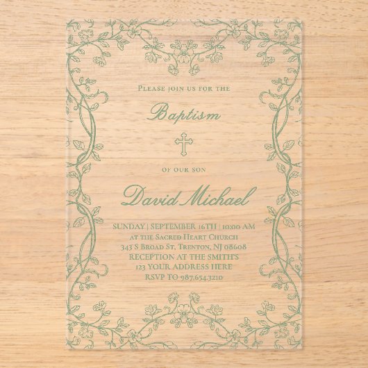 greenery frame Baptism  アクリル招待状 (正面)