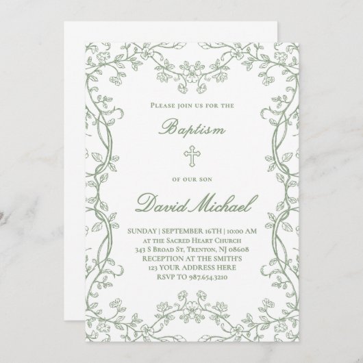 greenery frame Baptism  招待状 (正面/裏面)
