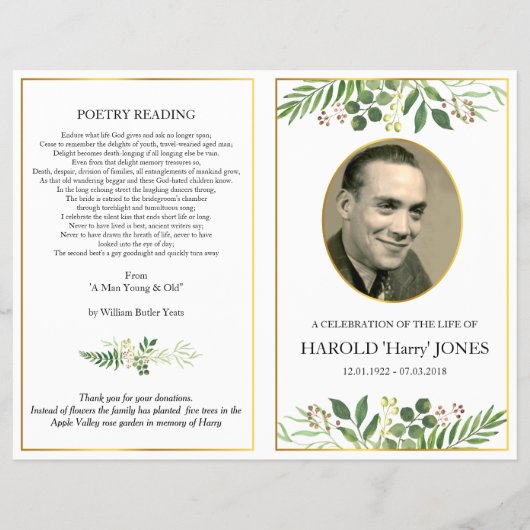 Greenery Funeral Memorial Photo Program Father チラシ (正面)