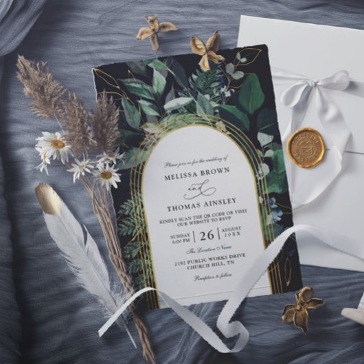 Greenery Garden Greenery Budget QR Code Wedding 招待状