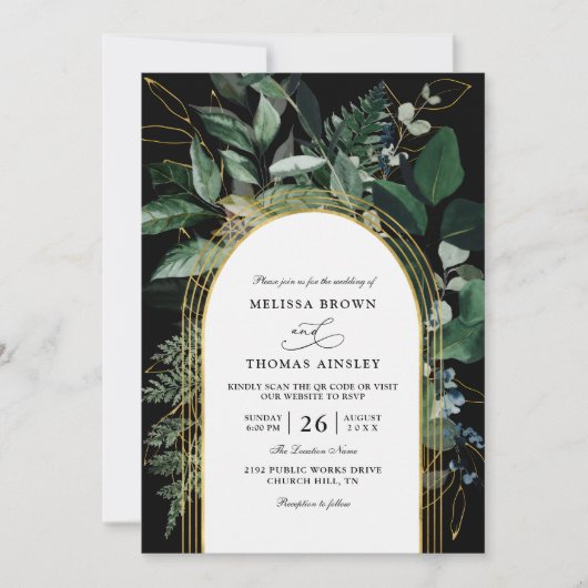 Greenery Garden Greenery Budget QR Code Wedding 招待状 (正面)