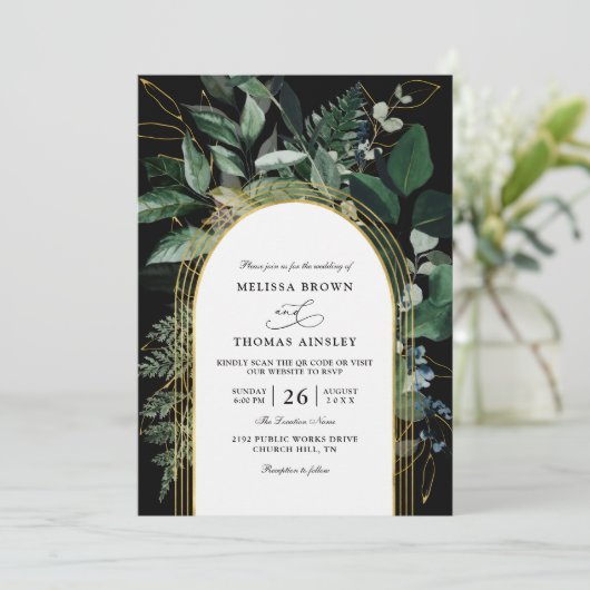 Greenery Garden Greenery Budget QR Code Wedding 招待状 (スタンド正面)
