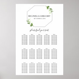 Greenery Garden Leaves Frame Wedding Seating Chart ポスター