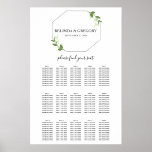 Greenery Garden Leaves Frame Wedding Seating Chart ポスター