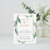 Greenery Geometric Frame Save the Date Postcard ポストカード (スタンド正面)