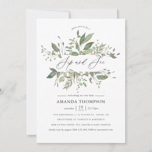 Greenery Geometric SipとSee 招待状 (正面)