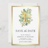 Greenery Gold Catholic Wedding セーブザデート (正面)