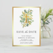 Greenery Gold Catholic Wedding セーブザデート (スタンド正面)