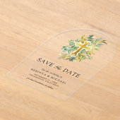 Greenery Gold Catholic Wedding Save the Date アクリル招待状 (レイダウン)