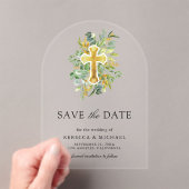 Greenery Gold Catholic Wedding Save the Date アクリル招待状 (インサイチュ (ポータブル))