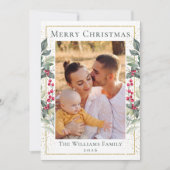 Greenery Gold Christmas Holly Berries 2 Photo シーズンカード (正面)