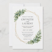 Greenery Gold Geometric Rustic Wedding Invitation 招待状 (正面)