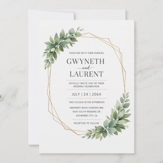 Greenery Gold Geometric Rustic Wedding Invitation 招待状 (正面)