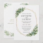 Greenery Gold Geometric Rustic Wedding Invitation 招待状 (正面/裏面)