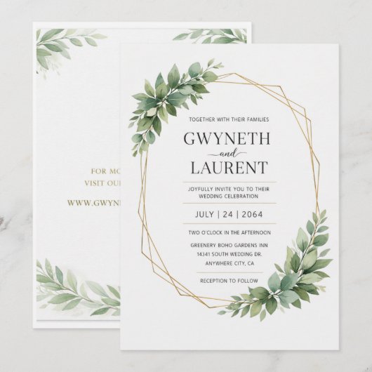Greenery Gold Geometric Rustic Wedding Invitation 招待状 (正面/裏面)