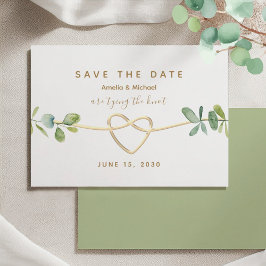 Greenery Gold Heart Wedding セーブザデート