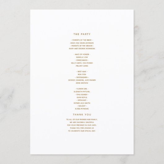 Greenery Gold Heart Wedding Program プログラム (裏面)