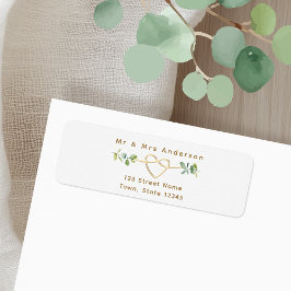 Greenery Gold Heart Wedding Return Address ラベル