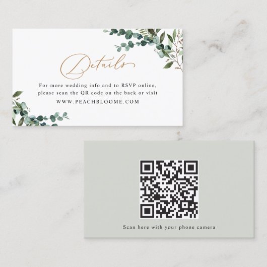 Greenery Gold QR Code Wedding Enclosure Card 名刺 (正面/裏面)