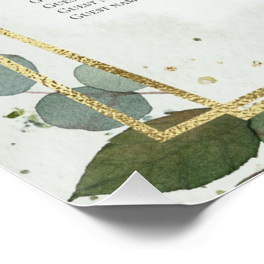 Greenery gold watercolour wedding seating chart ポスター (コーナー)