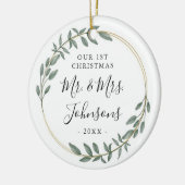 Greenery Gold Wreath Our First Christmas セラミックオーナメント (左)