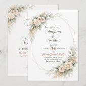 Greenery Green Eucalyptus & Floral Wedding Invite 招待状 (正面/裏面)