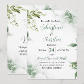 Greenery Green EucalyptusLeaves Geometric Wedding  招待状 (正面/裏面)