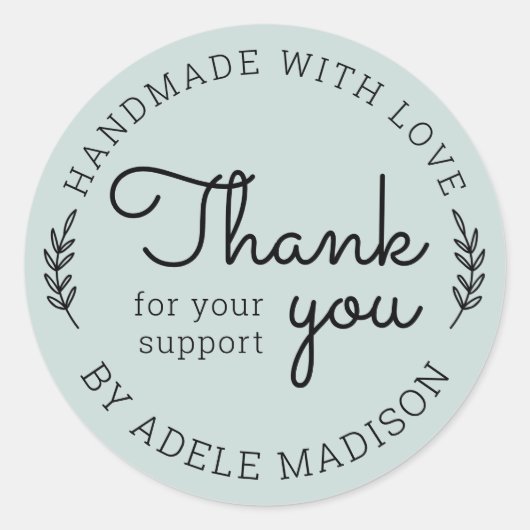 Greenery Homemade With Love Thank You ラウンドシール (正面)
