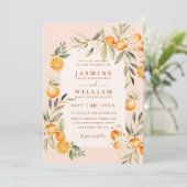 Greenery Juicy Oranges Rustic QR Code Wedding 招待状 (スタンド正面)