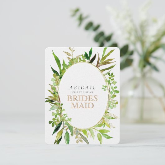 Greenery & Leaf Framed You Be Bridesmaid 招待状 (スタンド正面)
