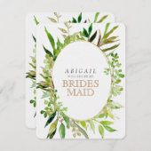 Greenery & Leaf Framed You Be Bridesmaid 招待状 (正面/裏面)