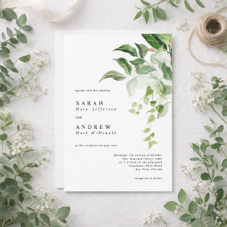 Greenery Leaves Modern Minimal Wedding 招待状